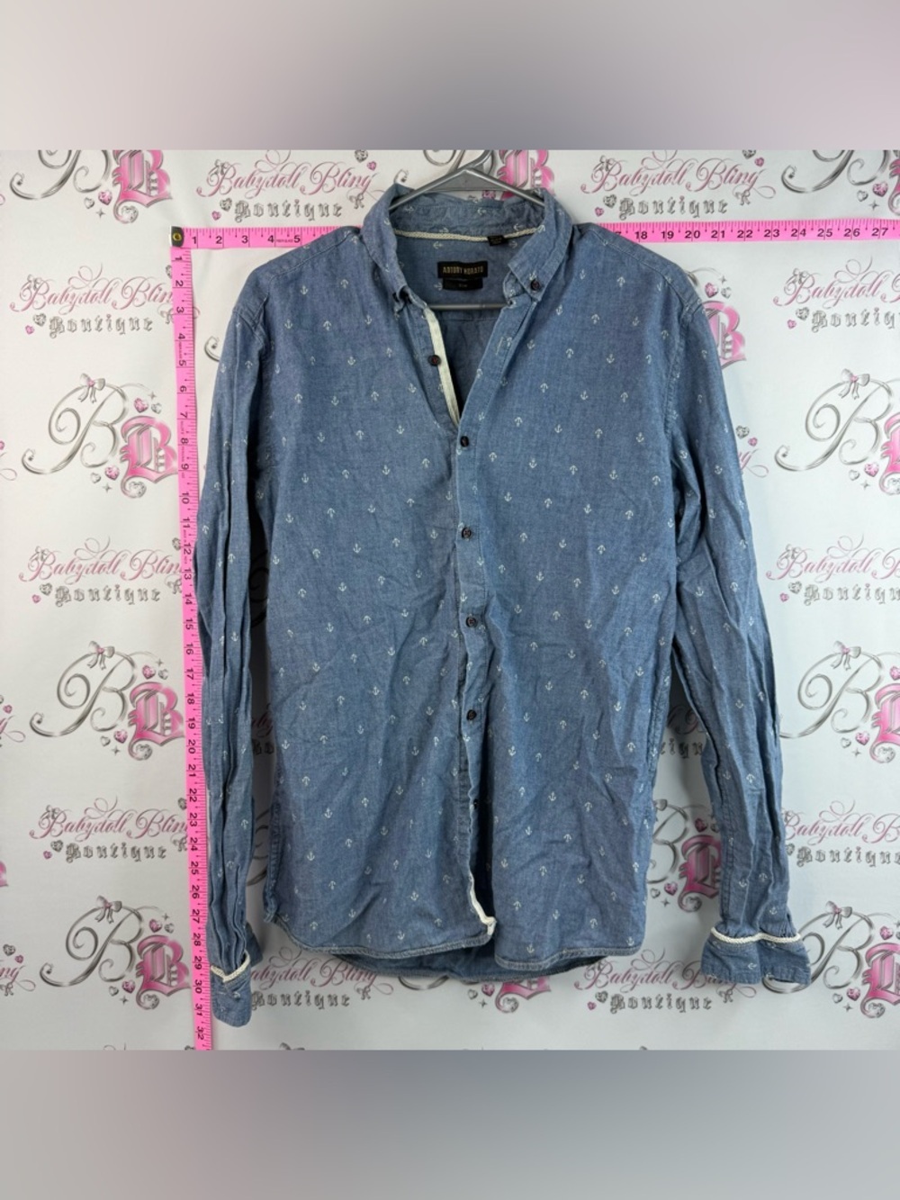 Antony Morato Button-Down Long Sleeve Shirt Light Blue Anchor-Print